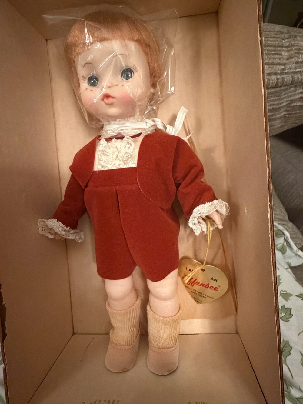 Vintage Effanbee Boy Doll 11" Ringbearer Velvet Brownish Outfit New In Box